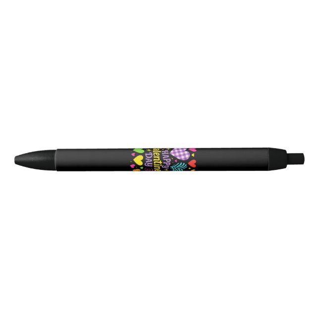 Stylo Noir Joyeuse Saint-Valentin - Cœurs Amour (Devant)