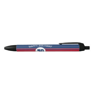 Stylo Noir Joyeux Anniversaire Sports Jersey Stripes Nom et