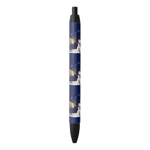 Stylo Noir Joyeux bonhomme de neige de Noël & mignon renne