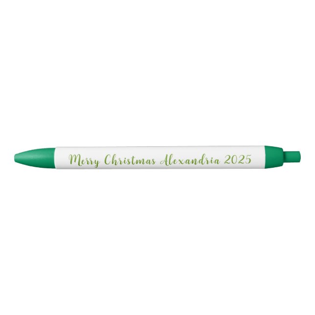 Stylo Noir Joyeux Noël Nom 2025 en vert (Devant)