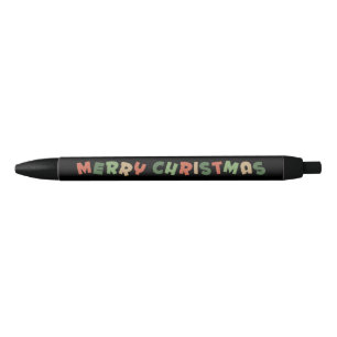 Stylo Noir Joyeux Noël rouge, vert, noir et brun texte