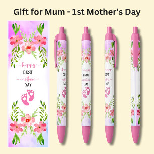 Stylo Noir Joyeux Premier jour de la mère Bébé rose