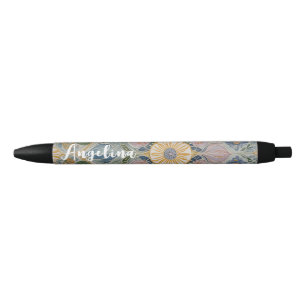 Stylo Noir Kaleidoscope floral Personnalisé