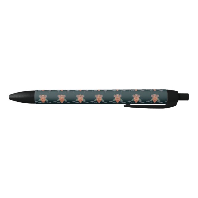 Stylo Noir La chouette de sagesse et de fleurs (Bas)