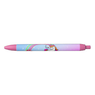 Stylo Noir L'adorable licorne, Arc-en-ciel coloré
