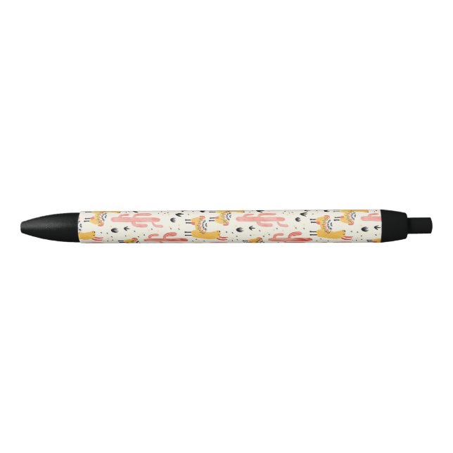 Stylo Noir Lama heureux avec le cactus (Devant)
