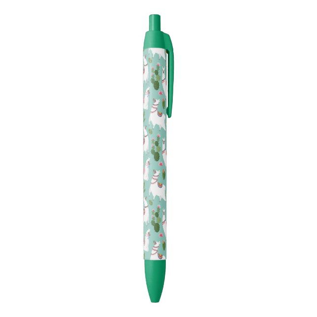 Stylo Noir Lamas mignons sur le motif turquoise (Bas (Vertical))