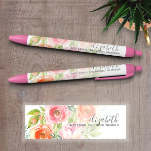 Stylo Noir L'aquarelle peinte fleurit le nom de calligraphie