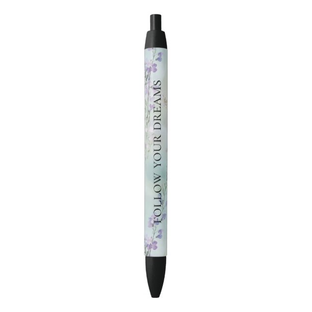 Stylo Noir Lavande romantique violette Florale (devant Vertical)
