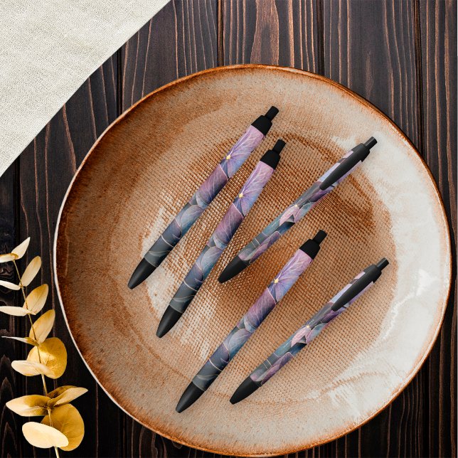 Stylo Noir Lavande Violette Hydrangeas Mariage Fête de Mariée (Créateur téléchargé)