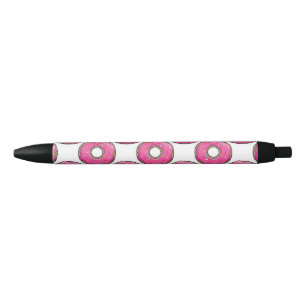 Stylo Noir Le beignet rose de bande dessinée avec arrose