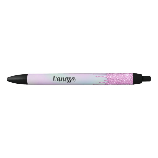 Stylo Noir Lecteurs de Parties scintillant holographique rose (Devant)