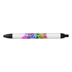 Stylo Noir Léopard de neige coloré lumineux d'aquarelle