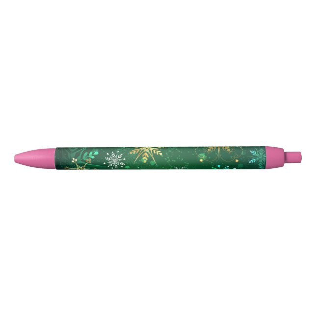 Stylo Noir Les flocons dorés de Noël sur l'Arrière - plan ver (Devant)