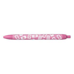Stylo Noir Les tuiles du Mahjong blanches roses
