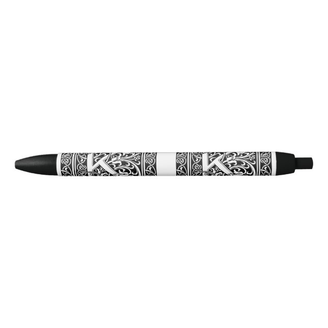Stylo Noir Lettre K Monogramme médiéval Art Nouveau (Devant)