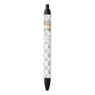 Stylo Noir Lhasa Apso doré Chien de dessin animé mignon & Nom