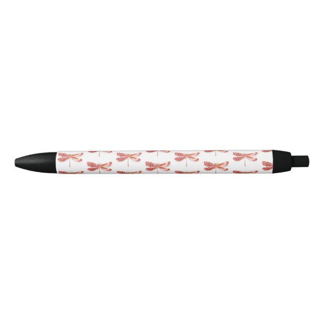 Stylo Noir libellule de fleurs avec sakura de bijoux (Devant)