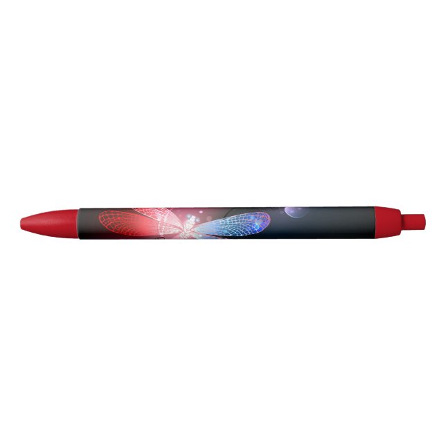 Stylo Noir libellule rouge brillante (Devant)