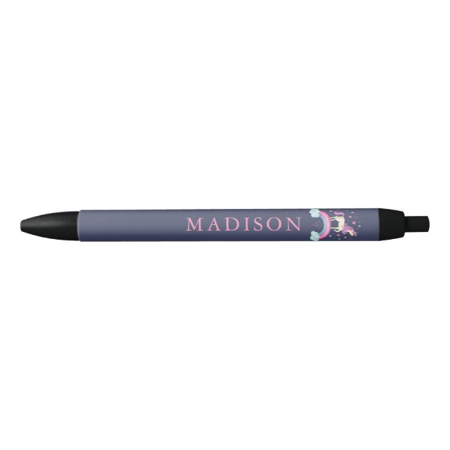 Stylo Noir Licorne arc-en-ciel mignonne (Devant)