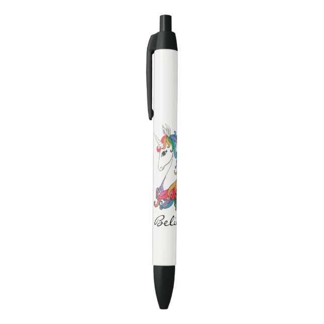 Stylo Noir Licorne mignonne d'arc-en-ciel d'aquarelle (Haut (Vertical))