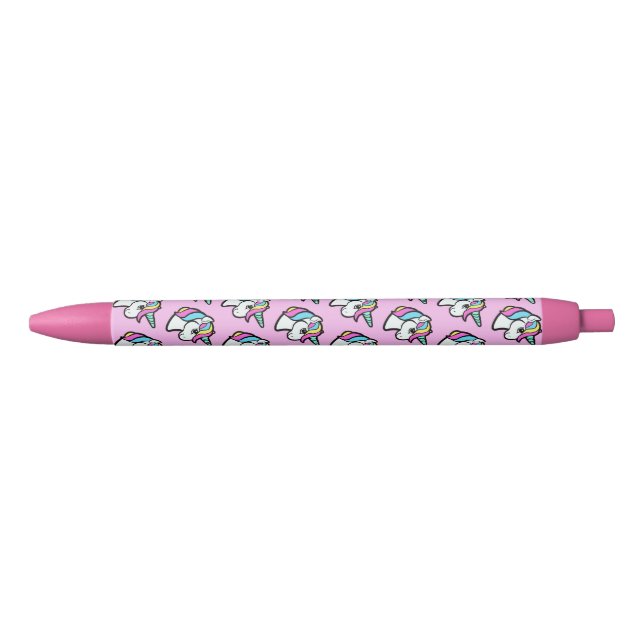Stylo Noir Licorne rose (Devant)