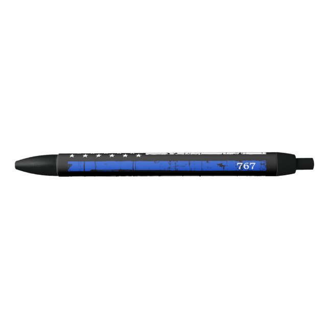 Stylo Noir Ligne Bleue Mince Police (Devant)
