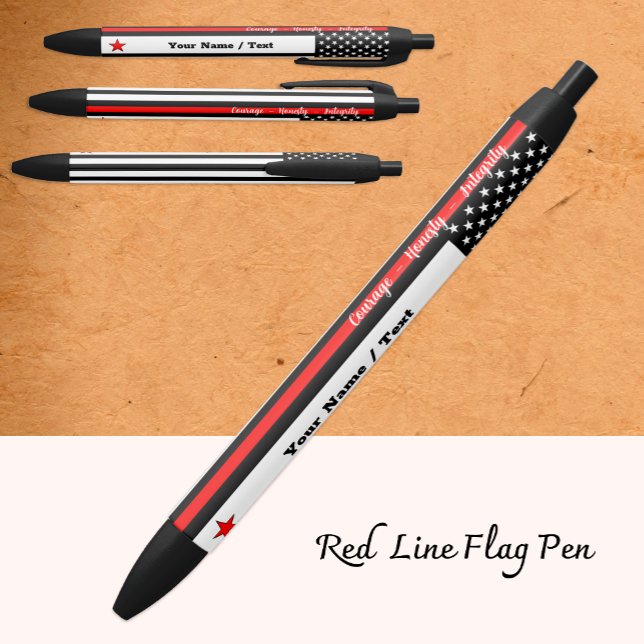 Stylo Noir Ligne Rouge Fine, Drapeau Américain, Personnalisé  (Créateur téléchargé)