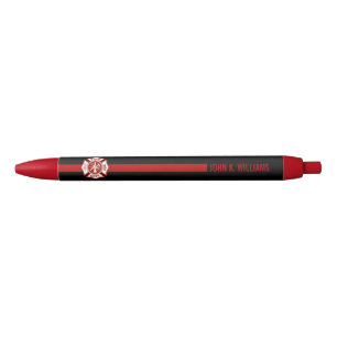 Stylo Noir Ligne rouge mince fin de sapeur-pompier avec le