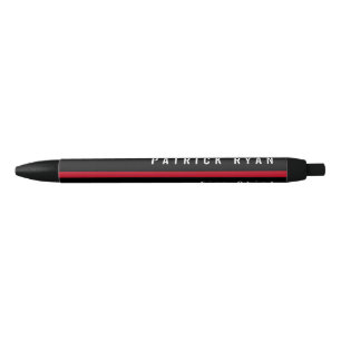 Stylo Noir Ligne rouge mince sapeur-pompier décoré d'un
