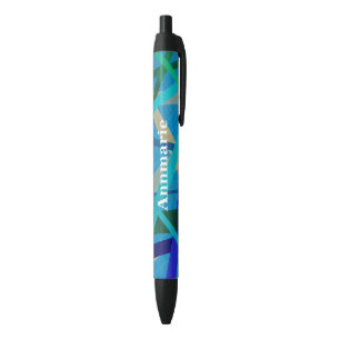 Stylo Noir Lignes bleues et vertes modernes Abstrait