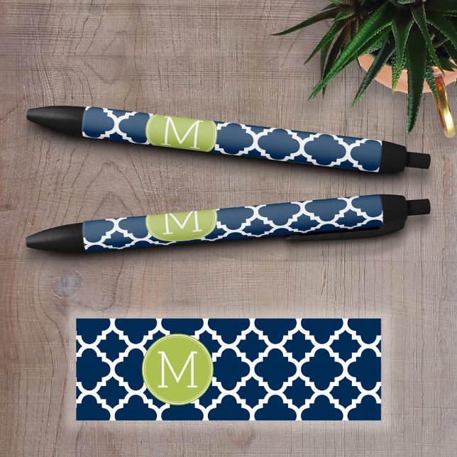 Stylo Noir Lime et marine Motif géométrique Monogramme person (Personalized Writing Pens)