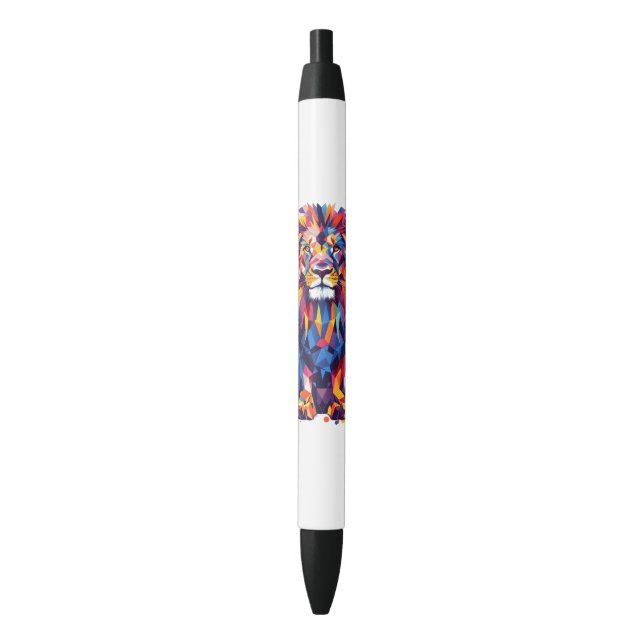 Stylo Noir Lion géométrique coloré (devant Vertical)