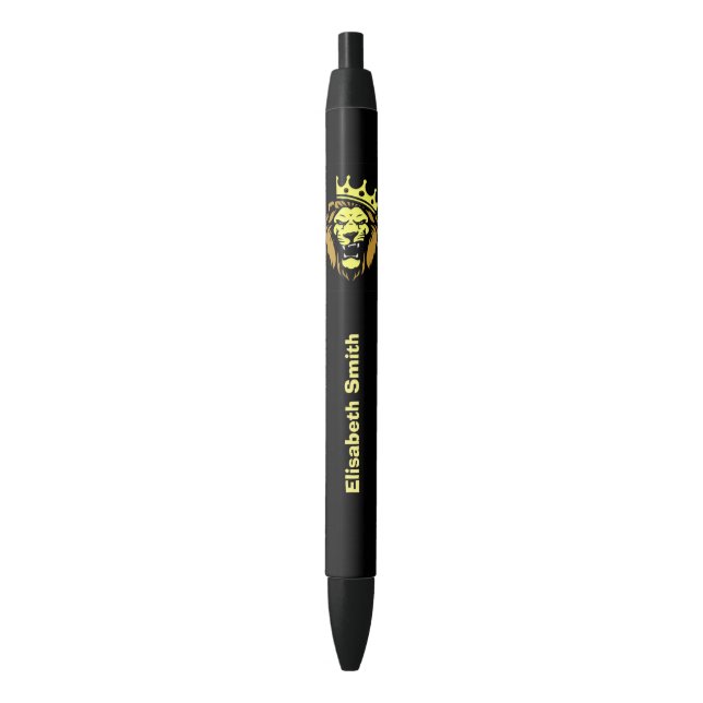 Stylo Noir Lion rugissant avec couronne (devant Vertical)
