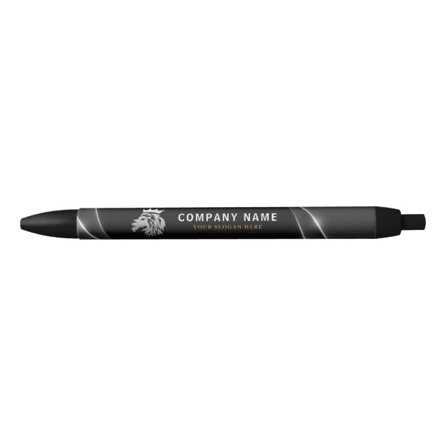 Stylo Noir Logo de Lion Élégant Professionnel Argent (Devant)
