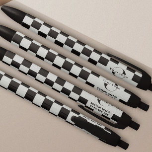 Stylo Noir Logo d'entreprise gris et noir à carreaux de la ma
