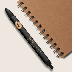 Stylo Noir Logo doré et texte personnalisé Entreprise commerc