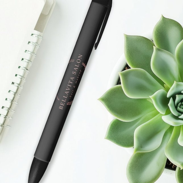 Stylo Noir Logo du Salon Rose Gold Circle (Créateur téléchargé)