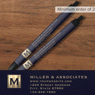 Stylo Noir Logo Initial Or en Bleu Professionnel