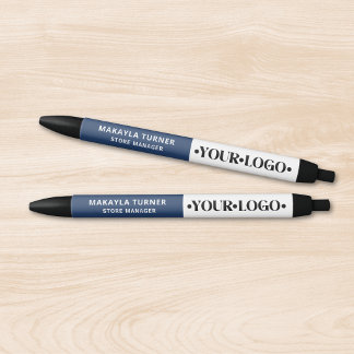 Stylo Noir Logo personnalisé bleu