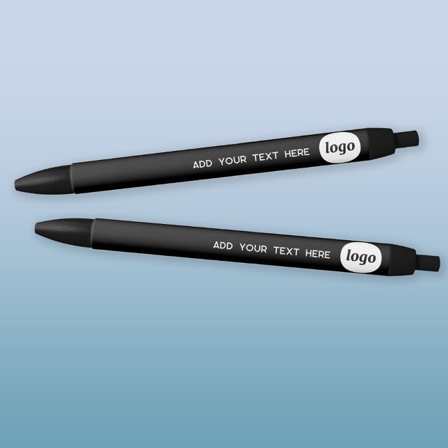 Stylo Noir Logo simple avec texte commercial  (Logo with custom text promotional business pens)