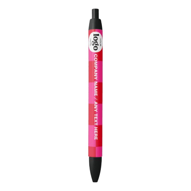 Stylo Noir Logo Texte commercial Promotionnel Pink Checker |  (devant Vertical)