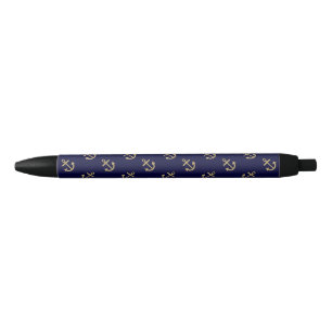 Stylo Noir L'or ancre le motif d'arrière - plan de bleu