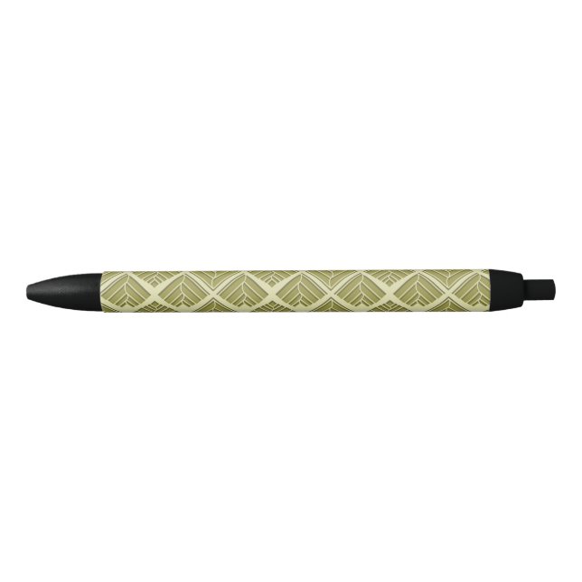 Stylo Noir Lumière Motif carré feuille or Lime (Devant)