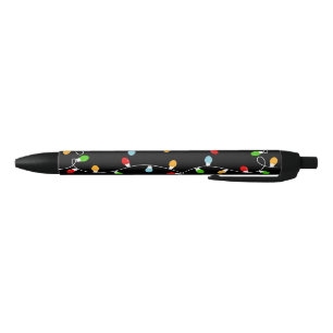 Stylo Noir Lumières de Noël simples noir vert rouge