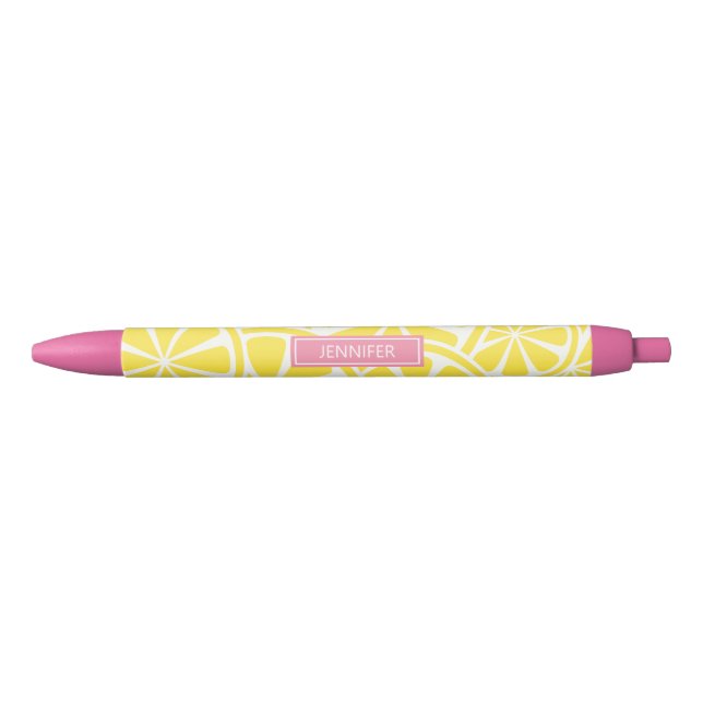 Stylo Noir Lumineuses tranches de citron jaune Personnalisé N (Devant)