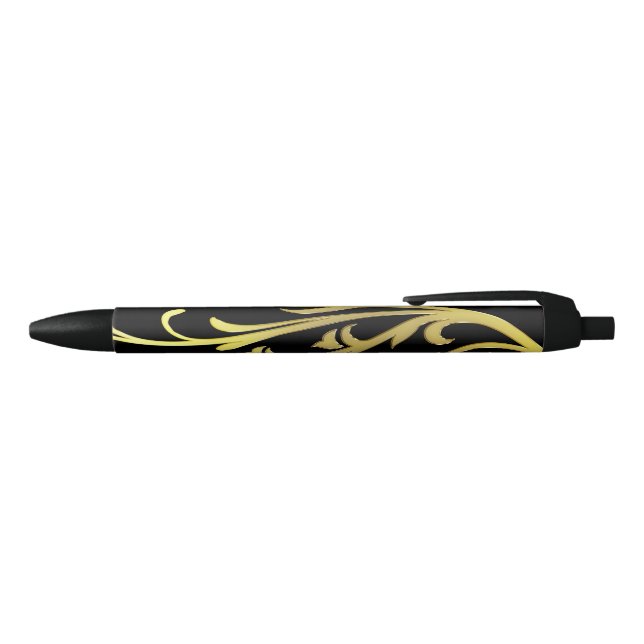 Stylo Noir Luxe Abstrait Fleur en Or Faux (Haut)
