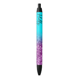 Stylo Noir Luxueuse ombre à paillettes Aqua et Violet Royal