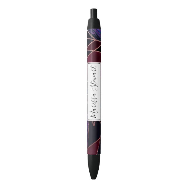 Stylo Noir Luxueux Rose en marbre blanc doré en marbre géomét (devant Vertical)