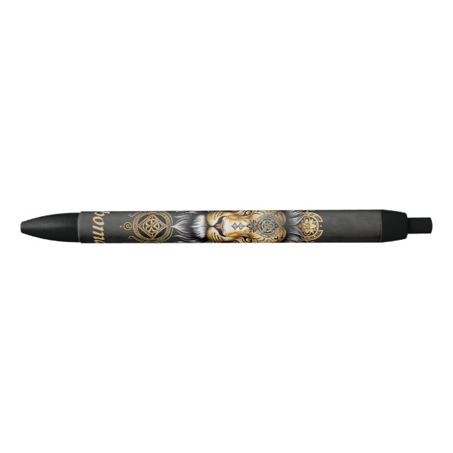 Stylo Noir Majestic tête de lion doré avec crinière noire. (Devant)